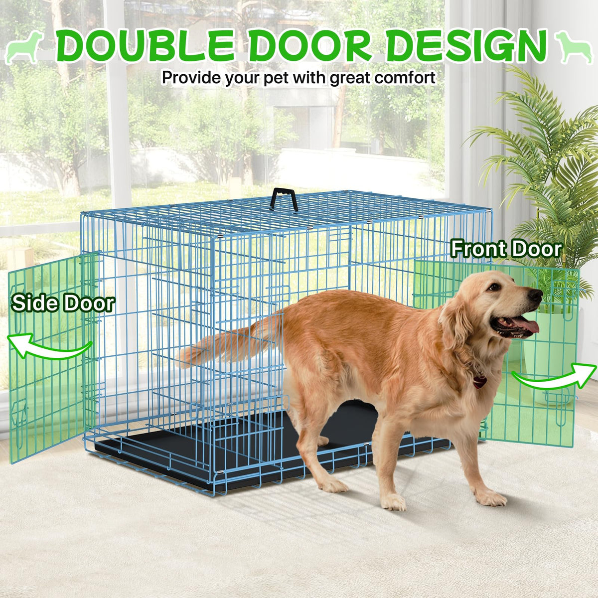 48 Inch Extra Large Double Door Folding Metal Dog Crate with Divider Panel Y1472