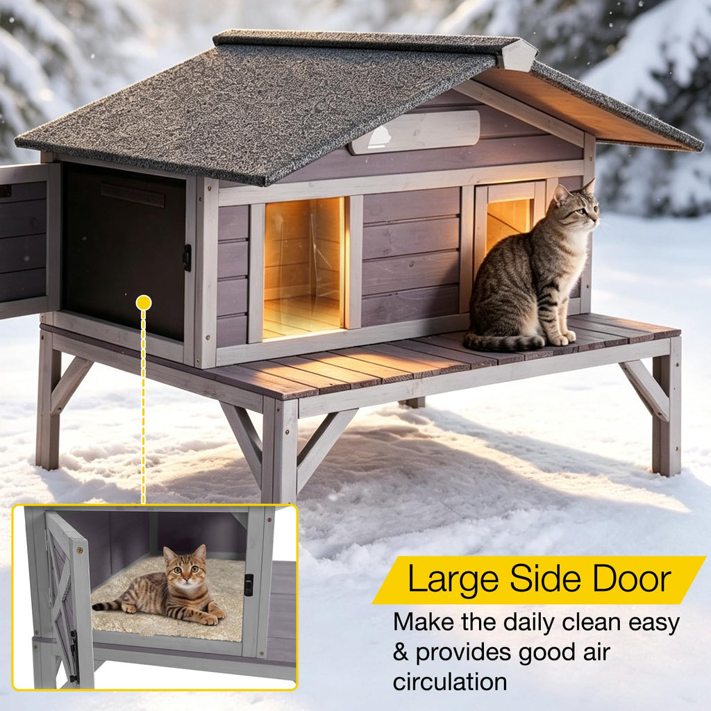 Outdoor Heated Cat House with Insulated Liner W797