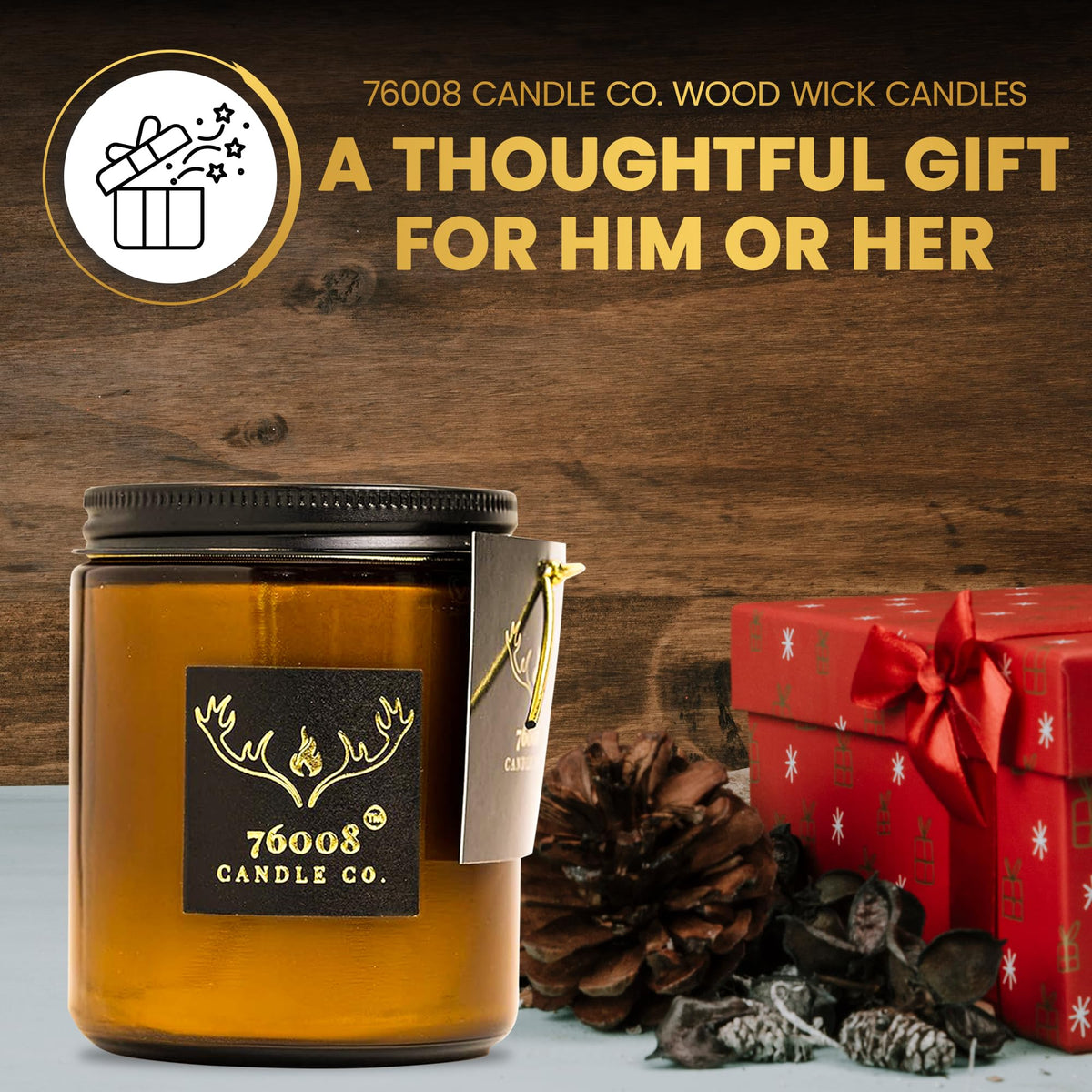 Soy Candle with Wood Wick in Amber Glass Jar X590