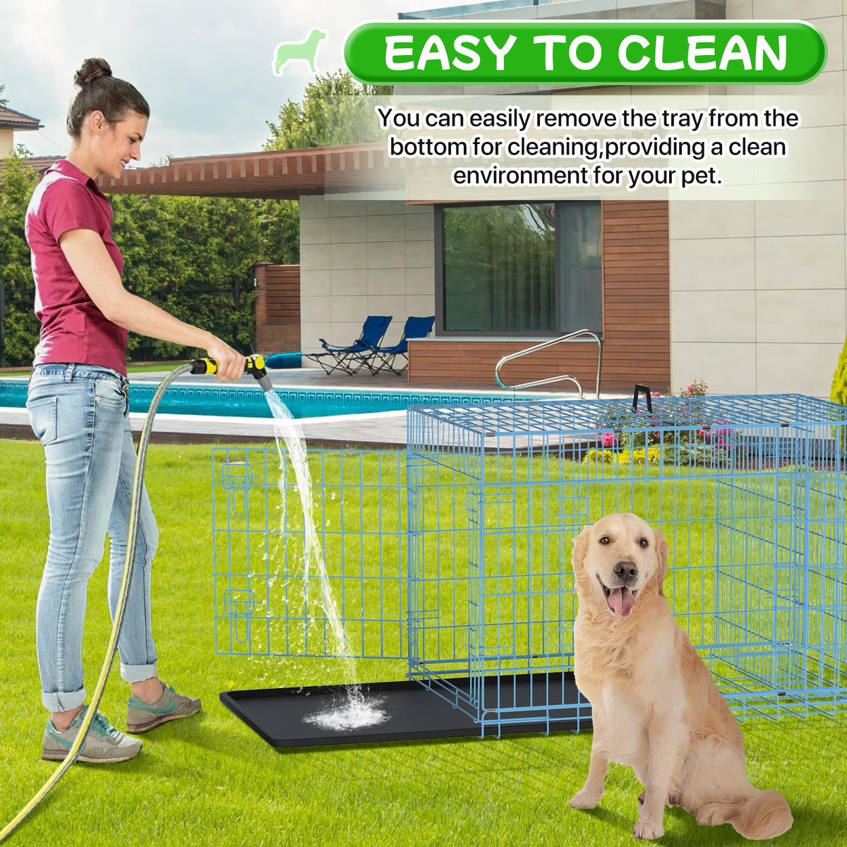 48 Inch Extra Large Double Door Folding Metal Dog Crate with Divider Panel Y1472