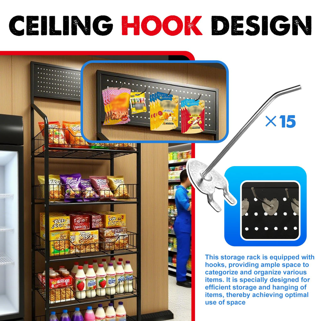 5 Tier Metal Candy Display Rack with Wheels & 15 Hooks N718