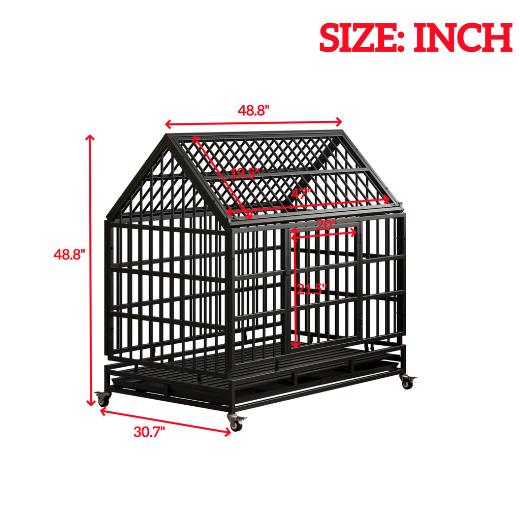 48 Inch Heavy Duty Collapsible Metal Dog Crate with Wheels H868
