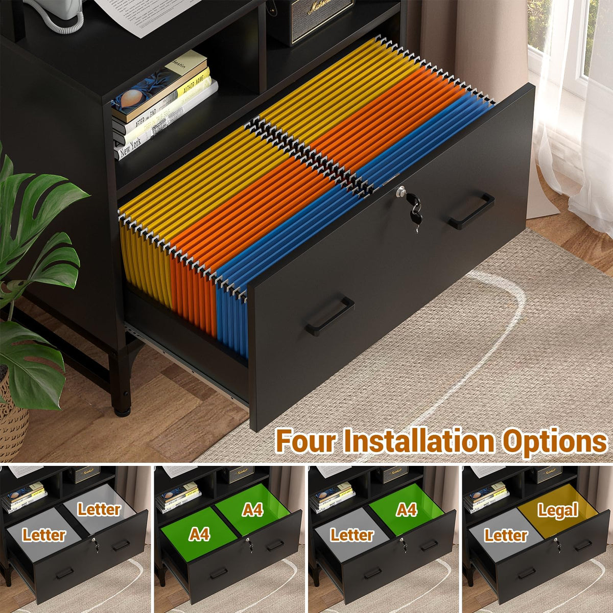 Black File Cabinet with Charging Station E65691