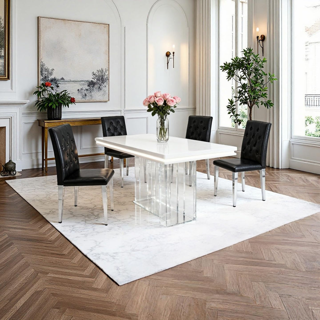 Black Upholstered Dining Chairs Set of 4 with Silver Metal Legs P717