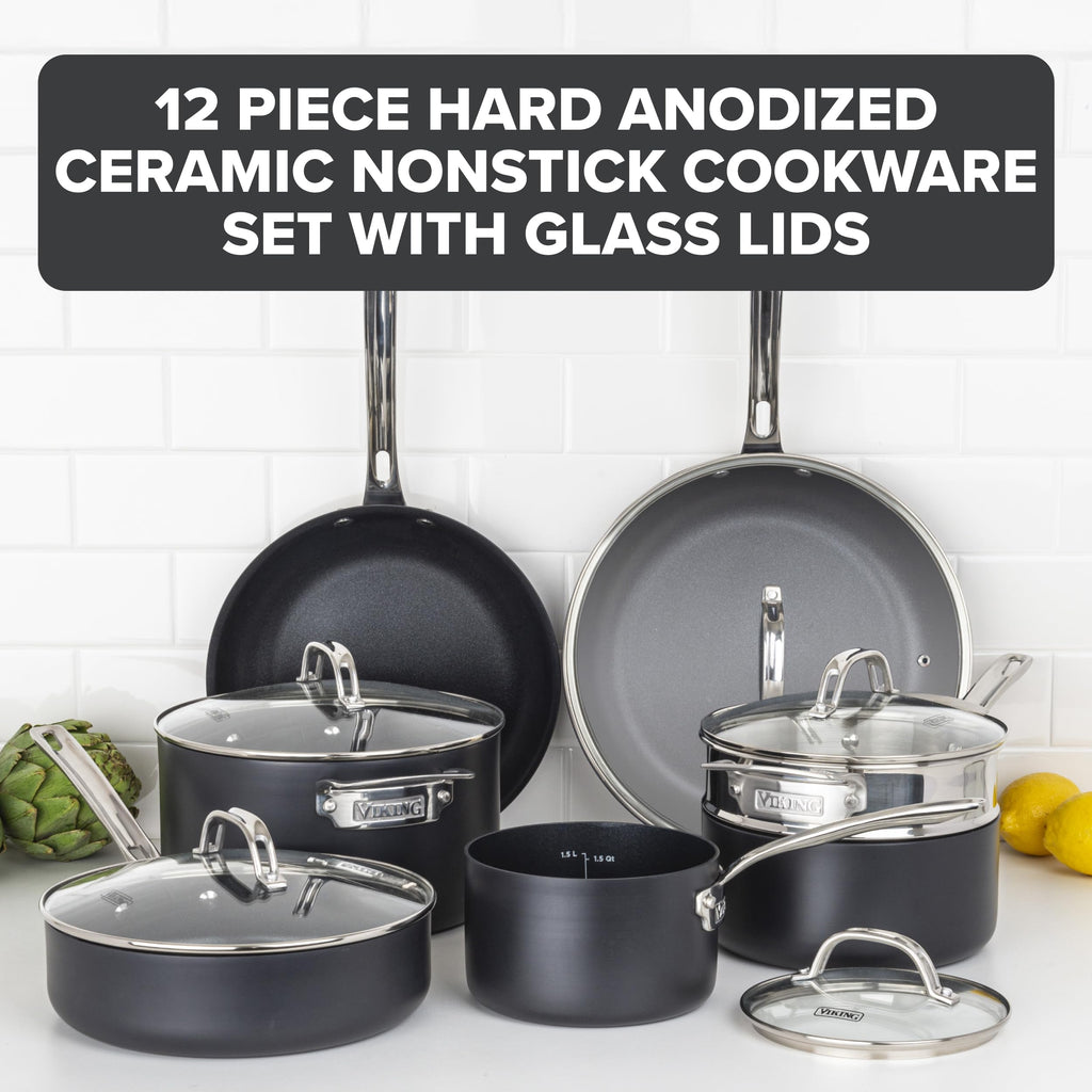 12 Piece Hard Anodized Ceramic Nonstick Cookware Set K7496