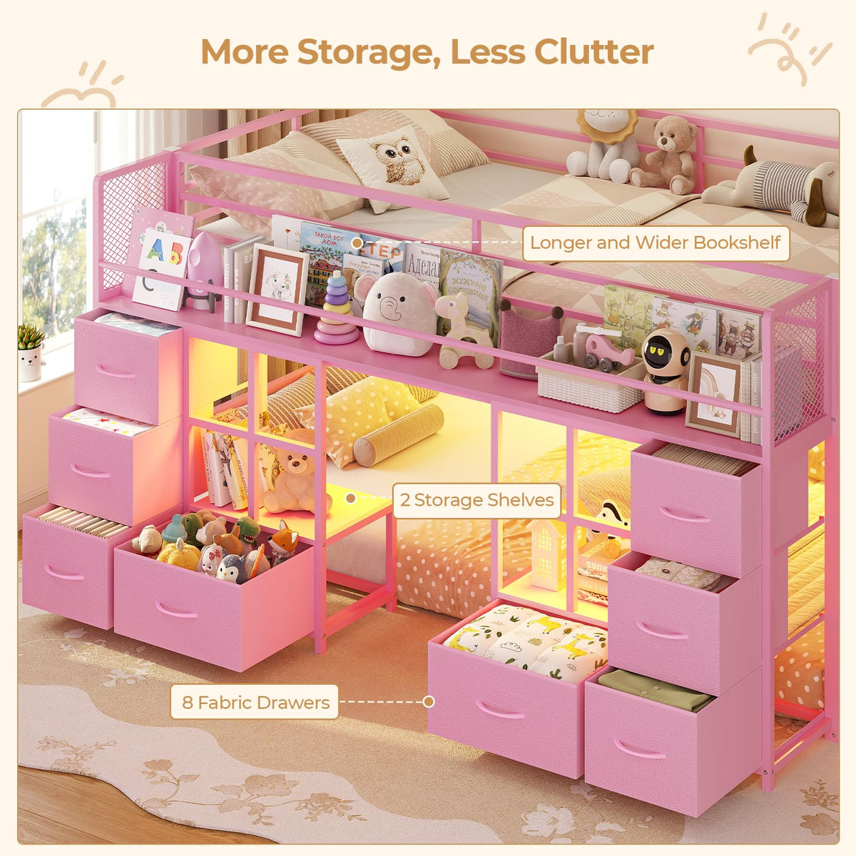 Twin Over Twin Bunk Bed with 8 Drawers & Bookshelf X169