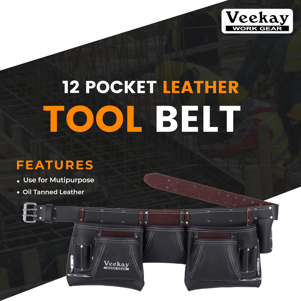 Brown Leather 2-Inch Tool Belt with 12 Pockets P7281