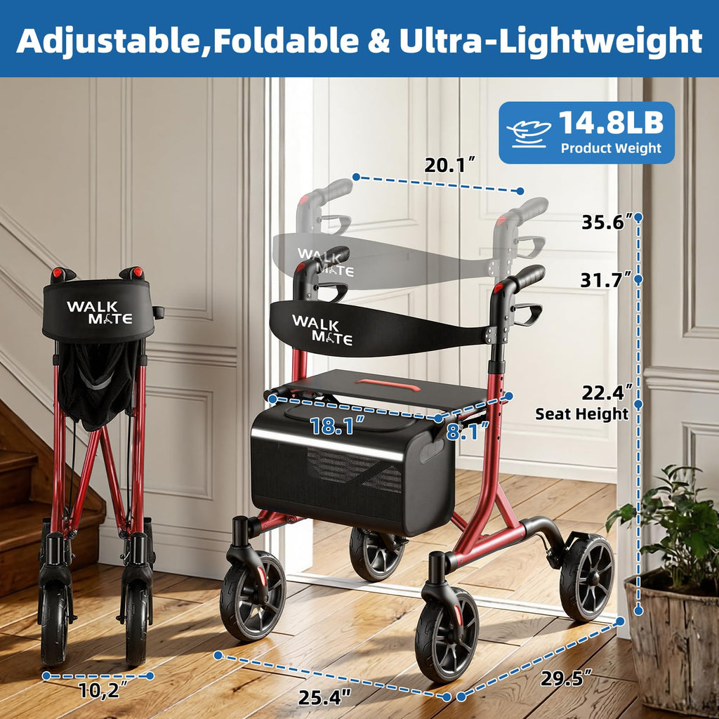 Lightweight Foldable Rollator Walker with Seat I777753