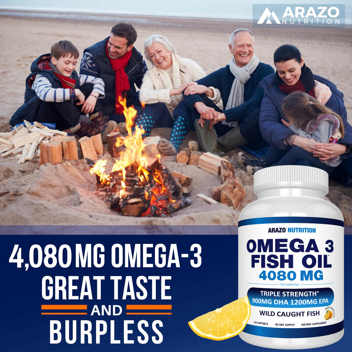 Wild Caught Omega-3 Fish Oil 120 Burpless Lemon Softgels W7139