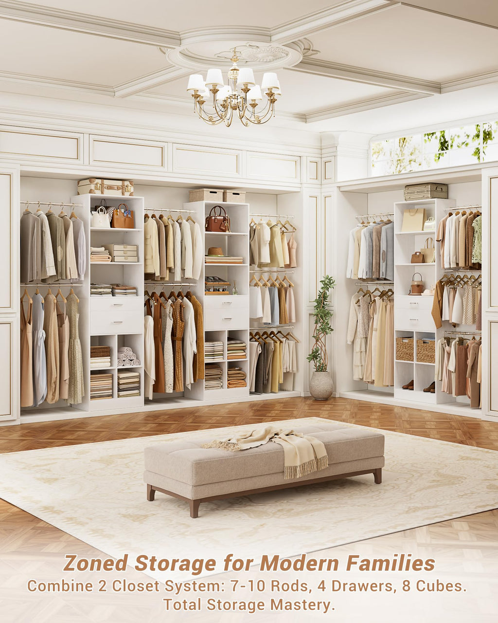 Small Closet System with 2 Wooden Drawers & 5 Hanging Rods, White G635251