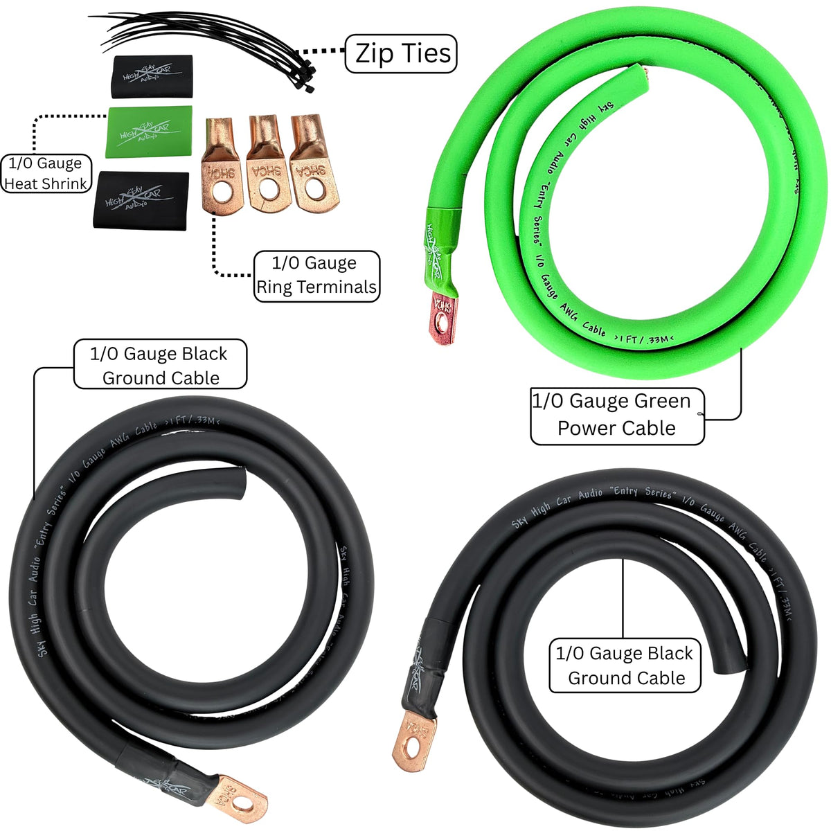 1/0 & 4 Gauge CCA Power Wire Alternator Battery Ground Wiring Kit K46206