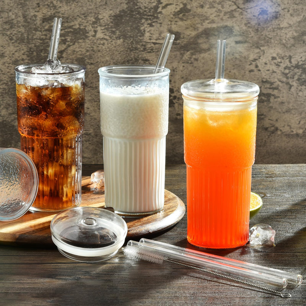 22 oz High Borosilicate Clear Glass Cups with Lids and Straws, Pack of 2 Z8276