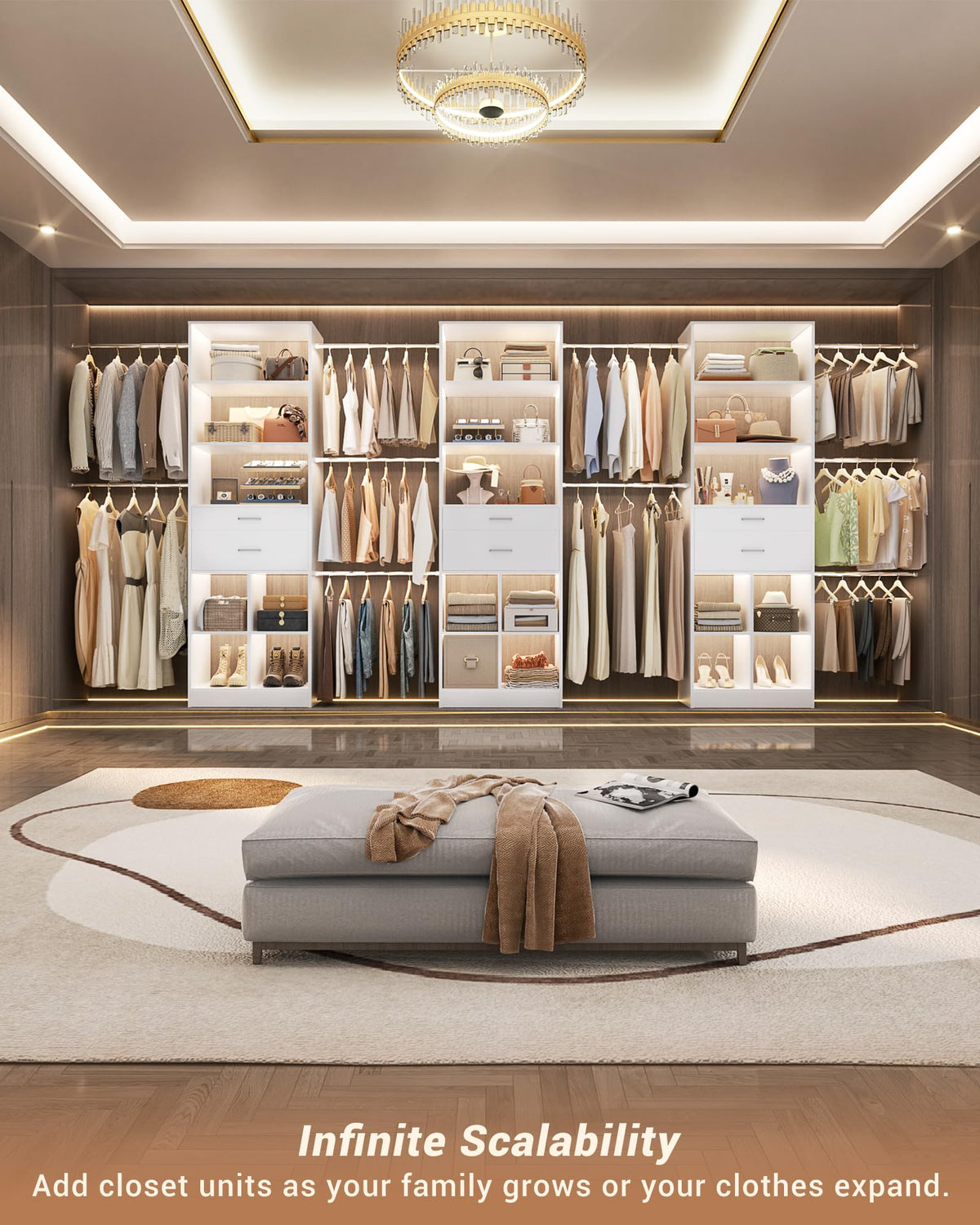 Small Closet System with 2 Wooden Drawers & 5 Hanging Rods, White G635251