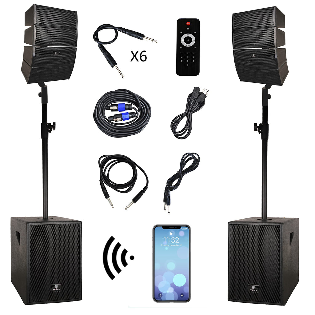 4000W PA Speaker System Combo Set with Two 12 Inch Subwoofers and 8 Line Array Speakers Q6018