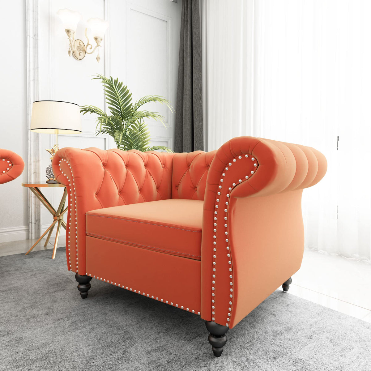 Orange Velvet Tufted Accent Chair G69610