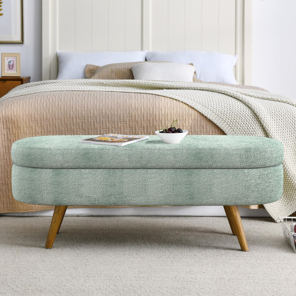 Oval Storage Bench with Rubber Wood Legs Gray G362