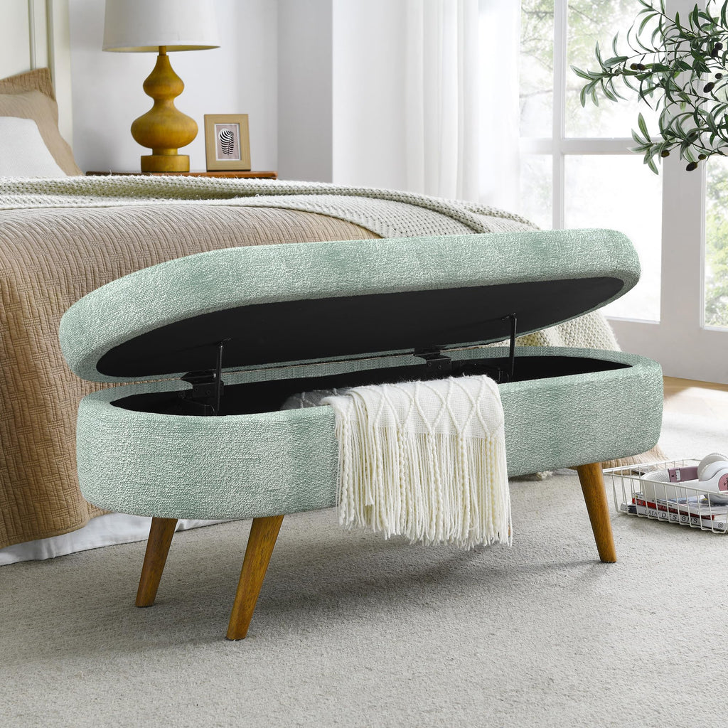 Oval Storage Bench with Rubber Wood Legs Gray G362