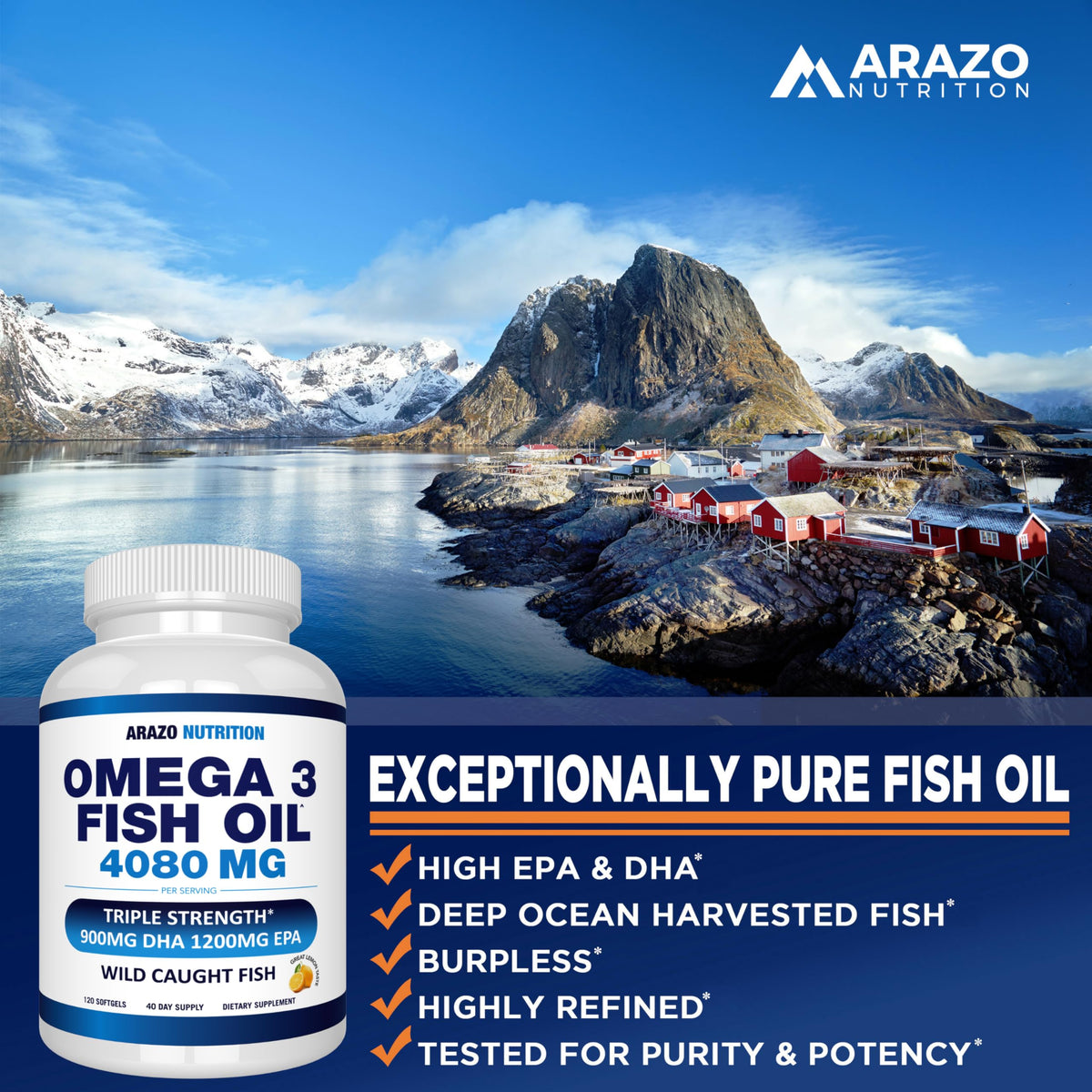 Wild Caught Omega-3 Fish Oil 120 Burpless Lemon Softgels W7139