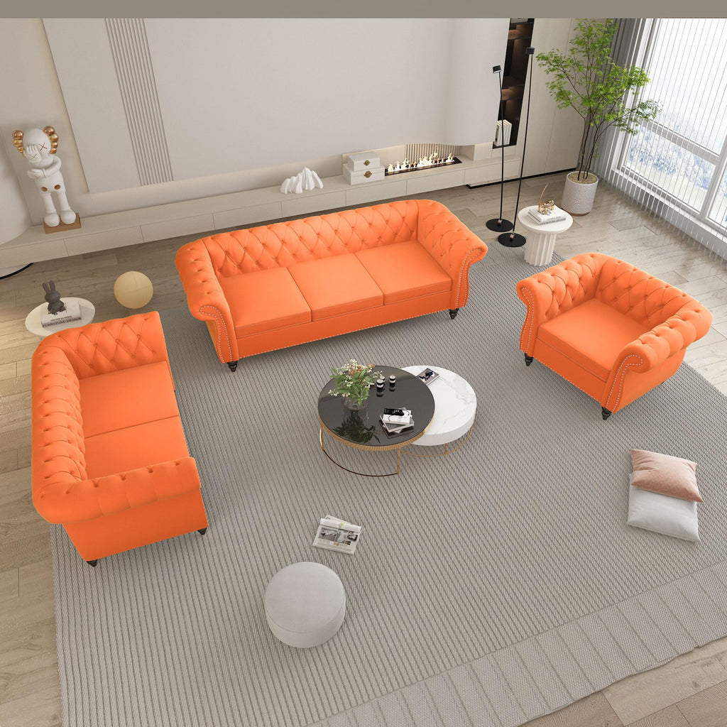 Orange Velvet Tufted Accent Chair G69610