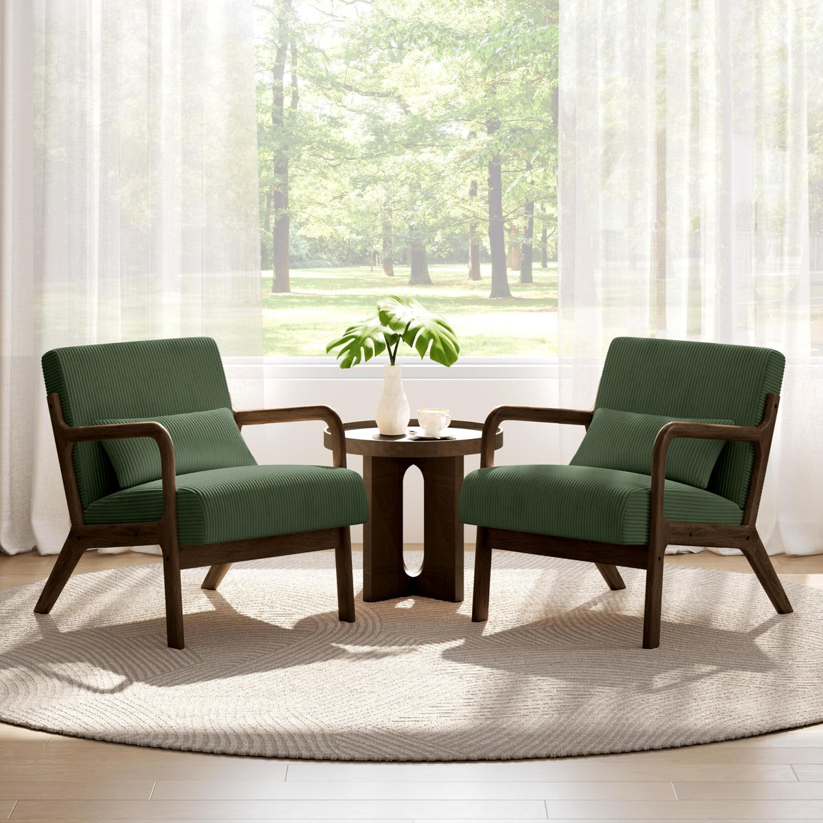 Dark Green Corduroy Accent Chair Set of 2 L87909