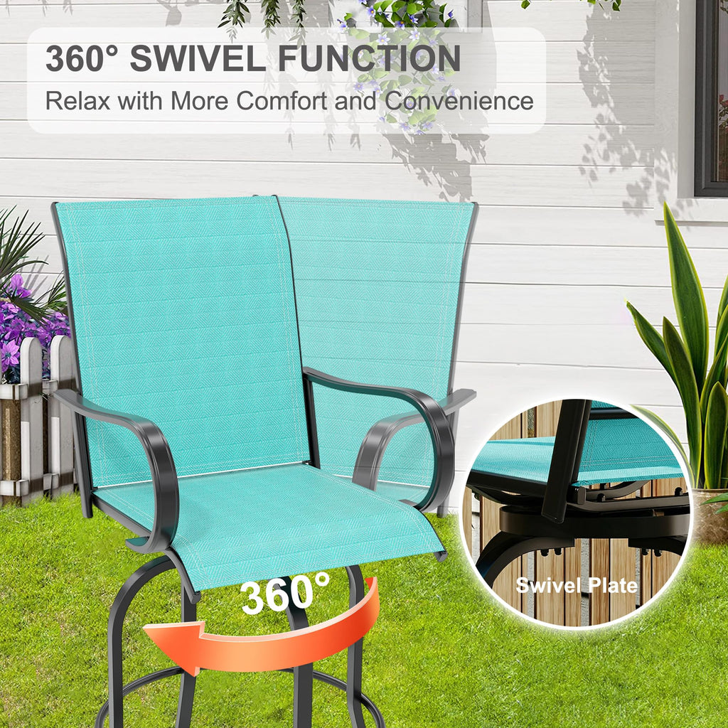 2 Piece Teal Outdoor Swivel Bar Stools with High Back & Armrest F624425