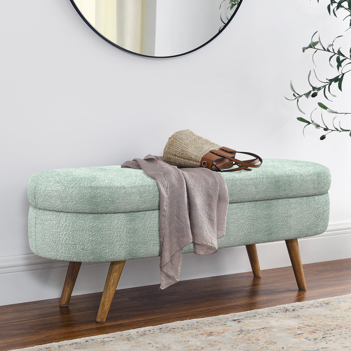 Oval Storage Bench with Rubber Wood Legs Gray G362