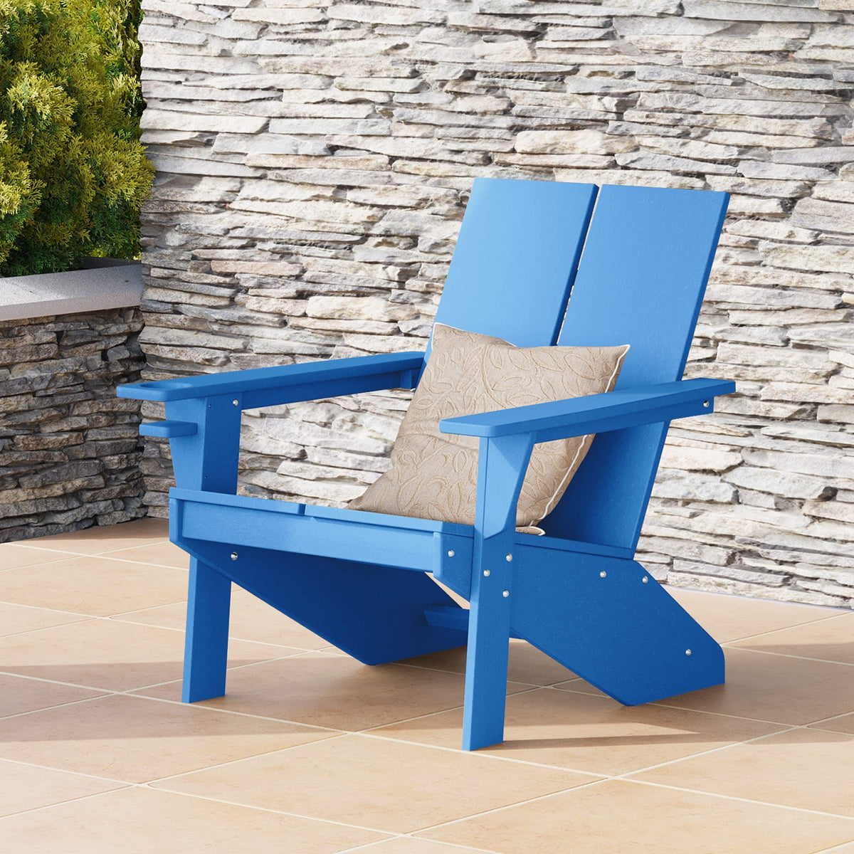 Pacific Blue HDPE Adirondack Chair with Cup Holder U416885
