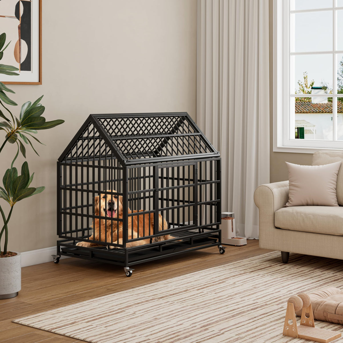 48 Inch Heavy Duty Collapsible Metal Dog Crate with Wheels H868